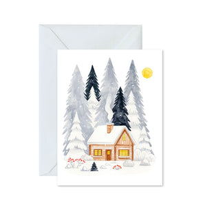 Winter Cabin Forest Card By Lucky Sprout Studio