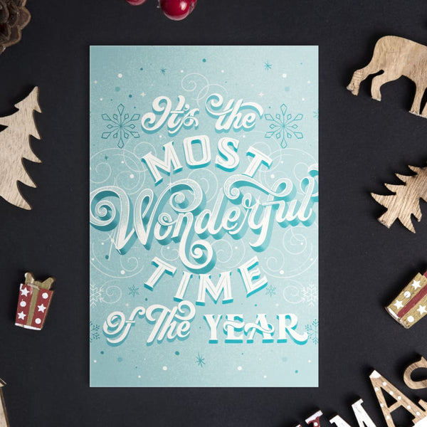 Wonderful Time Of The Year Blue Snowflakes Card By KDP