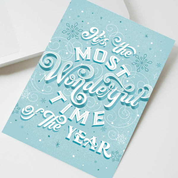 Wonderful Time Of The Year Blue Snowflakes Card By KDP