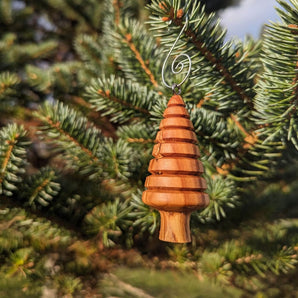 Wooden Pine Tree Wood Turned Ornament (Applewood)