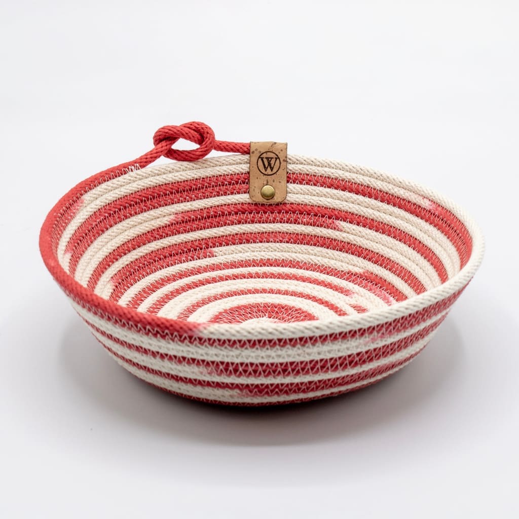 Woven Rope Variegated Red Catchall Bowl with Knot By Warm