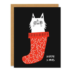 Xmas Cat Stocking Card By Badger & Burke