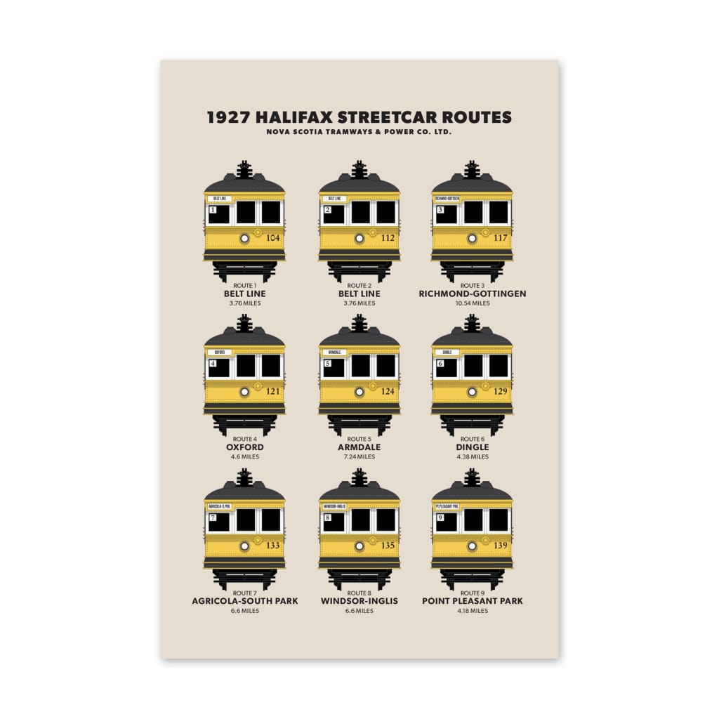 1927 Halifax Streetcar 9 Routes Postcard By Inkwell