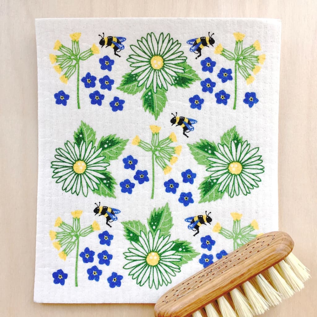 Bees & Blooms Swedish Dish Cloth By Square Love