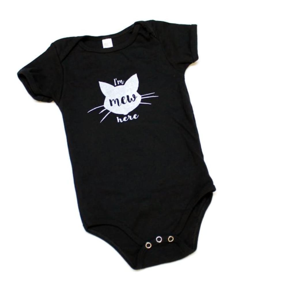 Black Mew Here Onesie (Long + Short Sleeve) By Poison Pear
