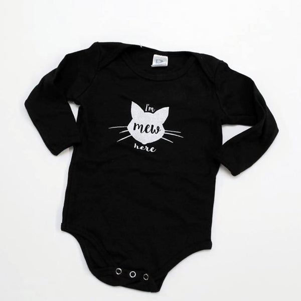 Black Mew Here Onesie (Long + Short Sleeve) By Poison Pear