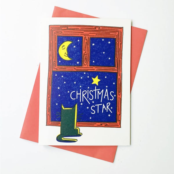 Christmas Star Cat Card By The Little Paper House Press