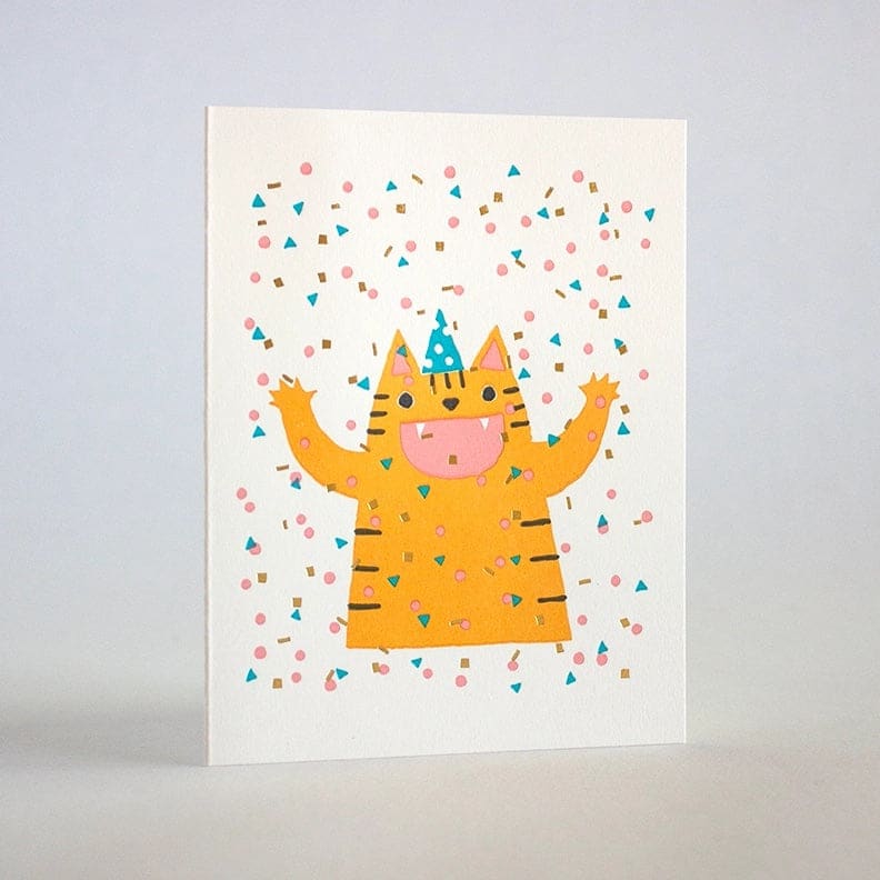 Confetti Cat Birthday Foil Card By Fugu Press