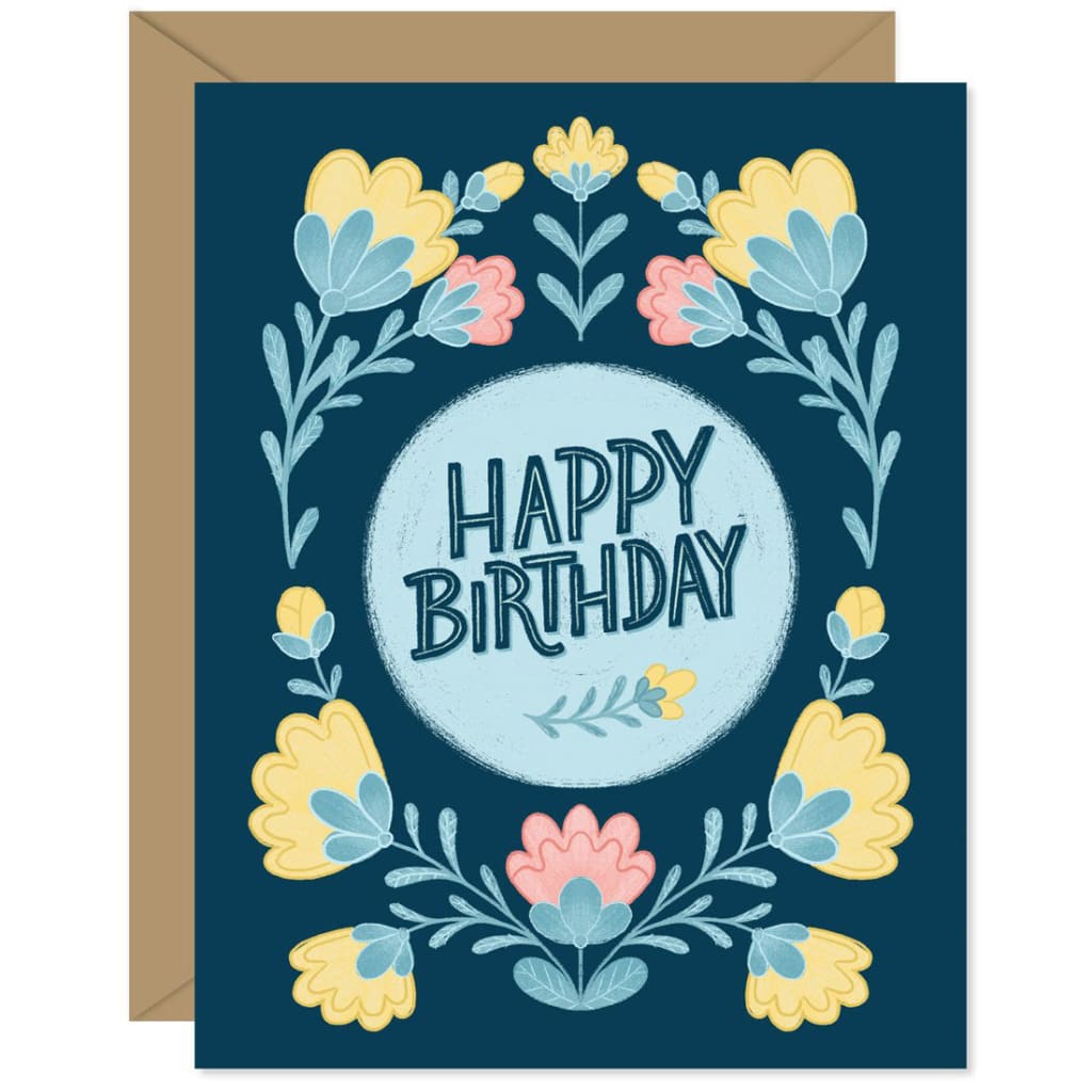 Dark Blue Floral Birthday Card By Hello Sweetie Design