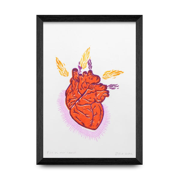 Fire In Our Heart 5x7 Block Print By Sang d’Encre