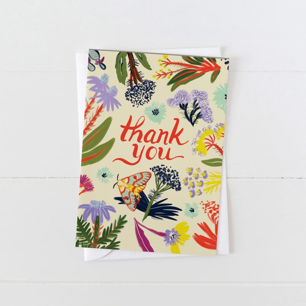 Floral Moth Thank You Pattern Card By Briana Corr Scott