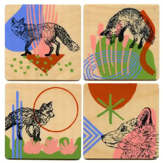 Hungry Foxes Coaster Set (4) By Kiss The Paper