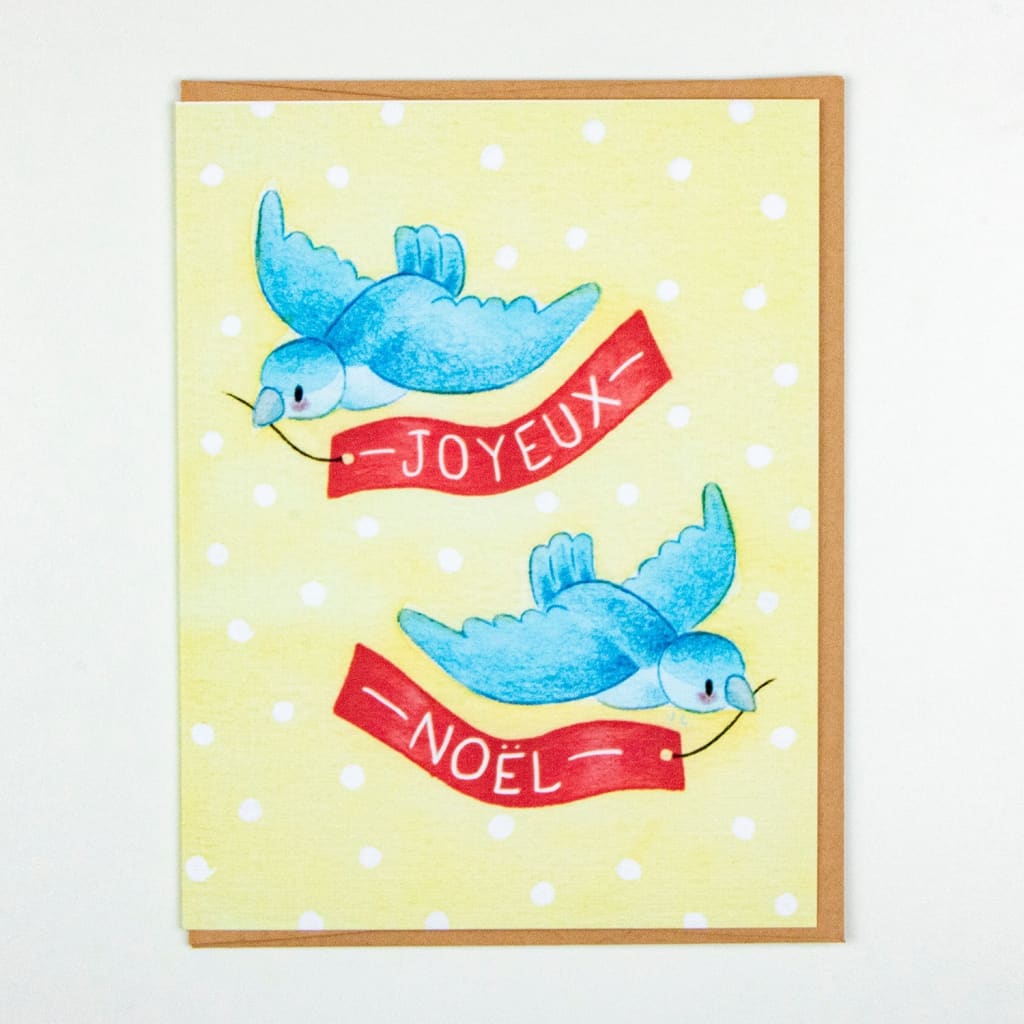 Joyeux Noel Blue Birds Card By Vena Carr Illustration