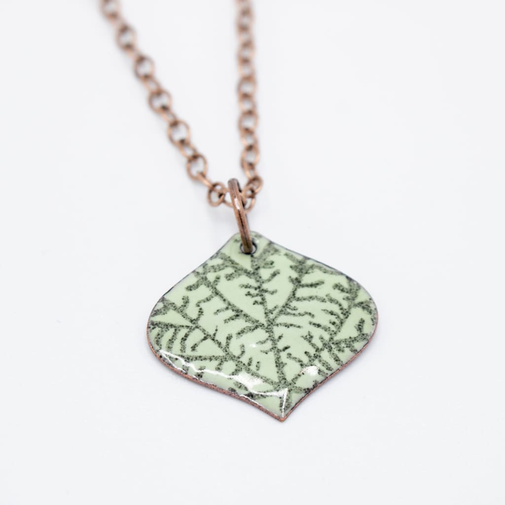 Leaf Diamond Drop Necklace in Lichen & Black By Aflame