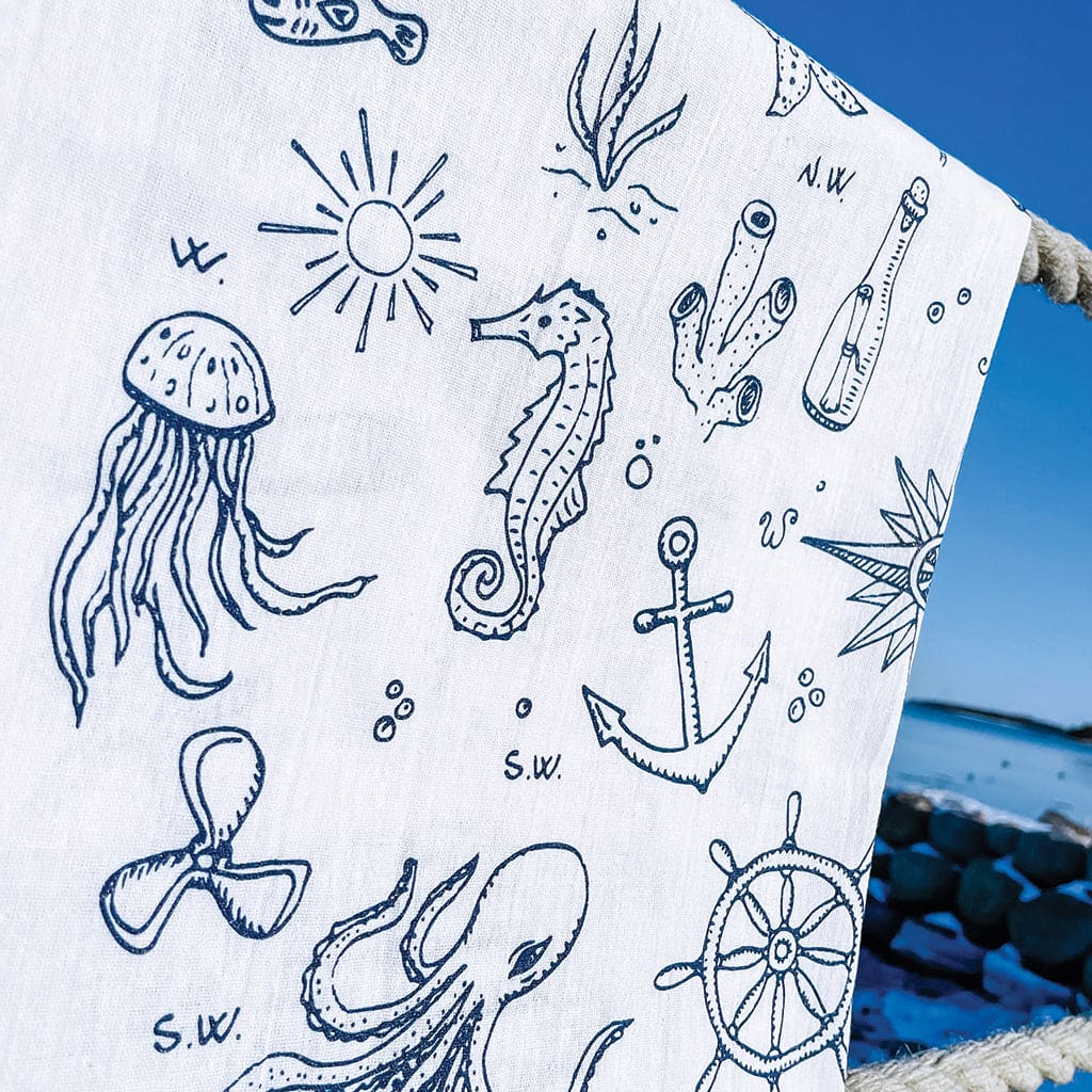 Maritime Collage Tea Towel By The Far Away Shop