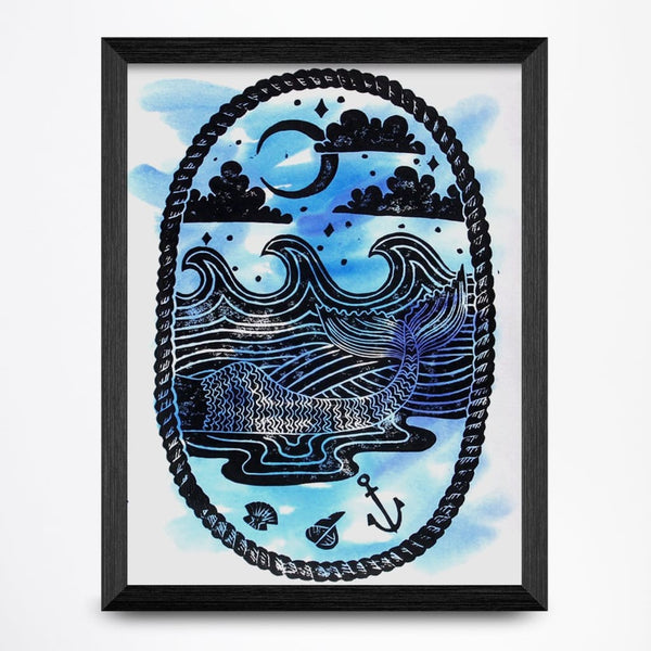 Mermaid in Moonlight 9x12 Print (Watercolour Wash Edition)
