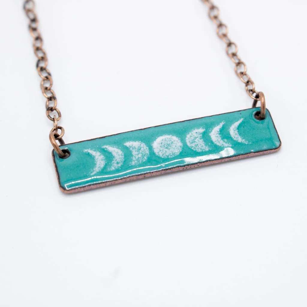 Moon Phase Bar Necklace in Teal & White By Aflame Creations