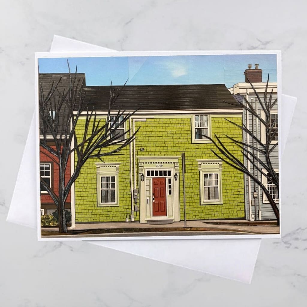 North Park Lime Green House Collage Card By Andrea Crouse