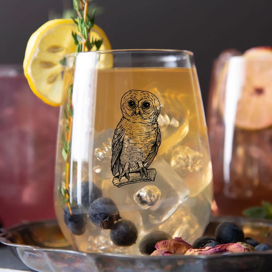 Owl Stemless Wine Glass By Counter Couture