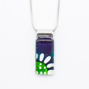 Rectangle Green/Teal Daisy Handpainted Glass Pendant