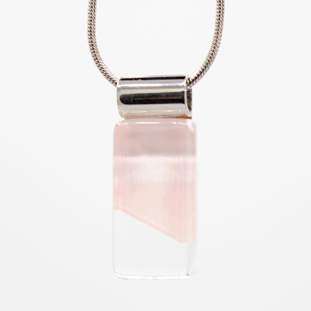 Rectangle Pink/White Stripe Handpainted Glass Pendant
