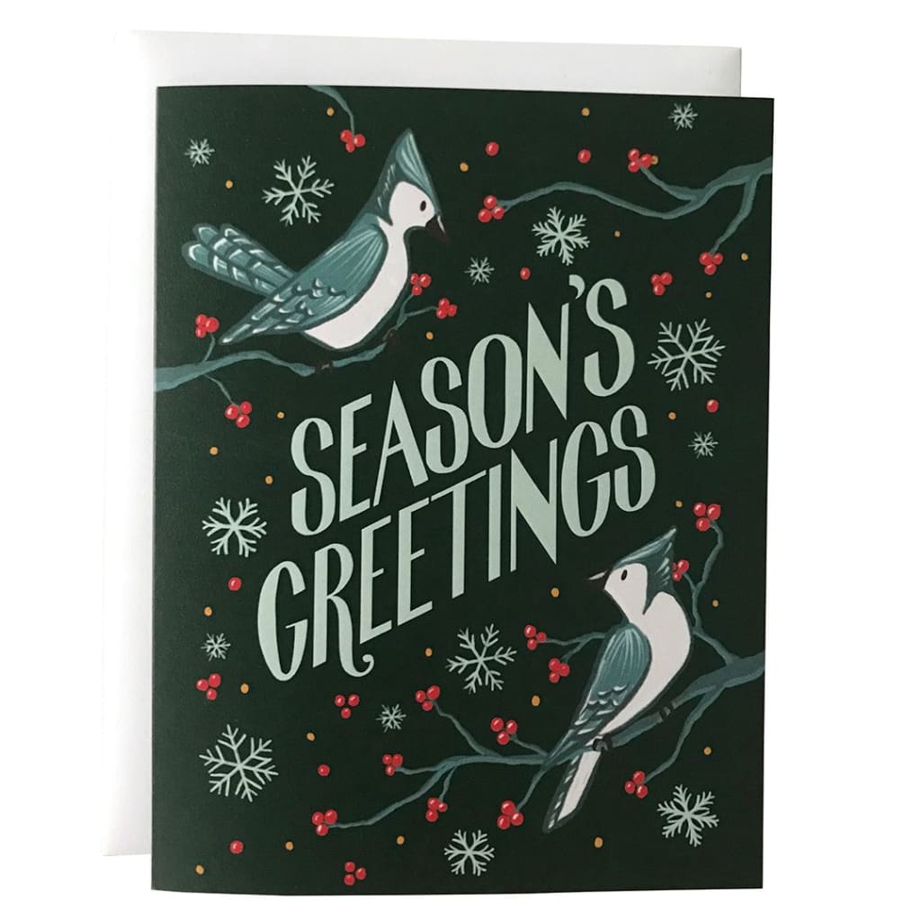 Season’s Greetings Blue Jay Card By Carabara Designs