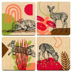 Sleepy Deer Coaster Set (4) By Kiss The Paper