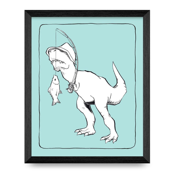 T-Rex Fishing 8x10 Print By Tyrannosaurus Press