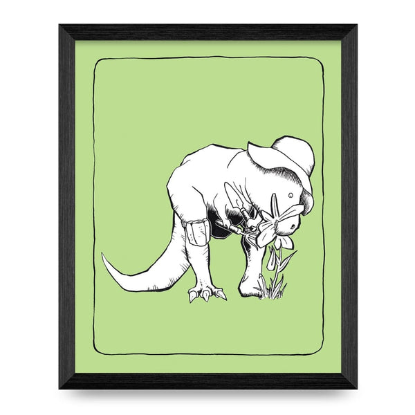 T-Rex Gardener 8x10 Print By Tyrannosaurus Press