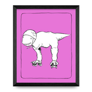 T - Rex Rollerskates 8x10 Print By Tyrannosaurus Press