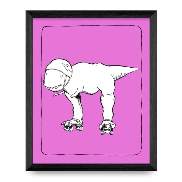 T-Rex Rollerskates 8x10 Print By Tyrannosaurus Press