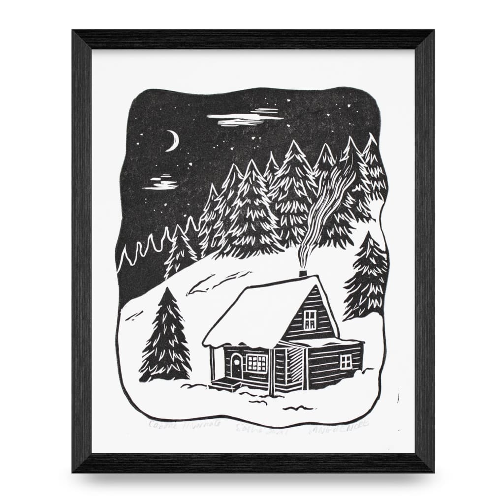 Winter Cabin 6x7 Block Print By Sang d’Encre