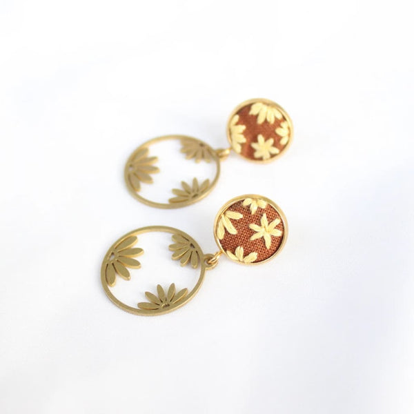 Yellow Daisy Embroidered Dangle Earrings By Aura Terra